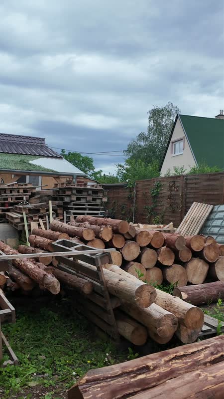 Feldolgozásra váró rönkök a helyszínen
